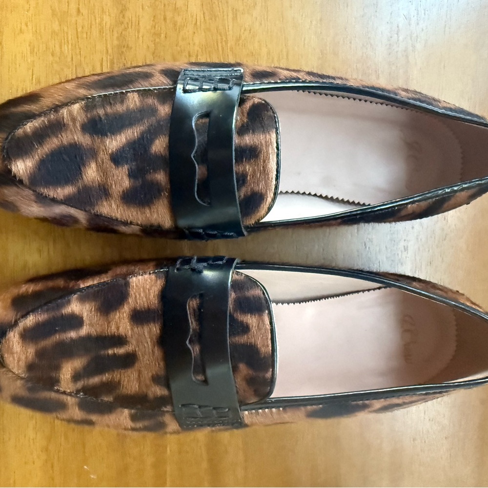 J. Crew Animal Print Loafers with Black Accent